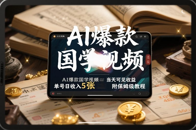 AI爆款国学视频，独家起号方法，小白直接上手，当天可见收益，单号日收入5张+附保姆级教程-樵渔匹