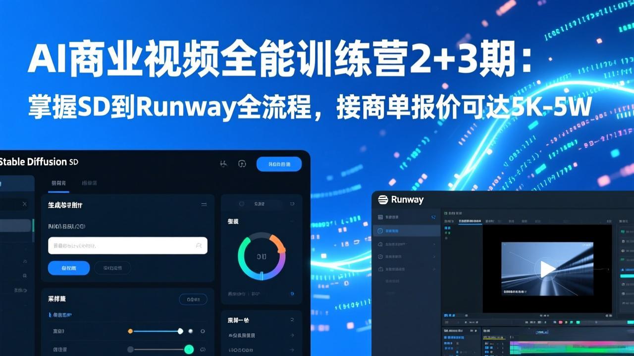 AI商业视频全能训练营2+3期：掌握SD到Runway全流程，接商单报价可达5K-5W-樵渔匹