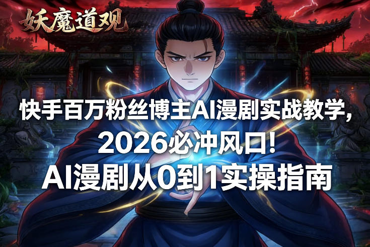 快手百万粉丝博主AI漫剧实战教学，2026必冲风口！AI漫剧从0到1实操指南-樵渔匹