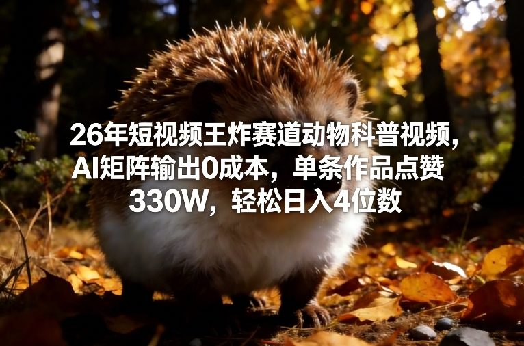 26年短视频王炸赛道动物科普视频,AI矩阵输出0成本,单条作品点赞330W,轻松日入4位数-樵渔匹