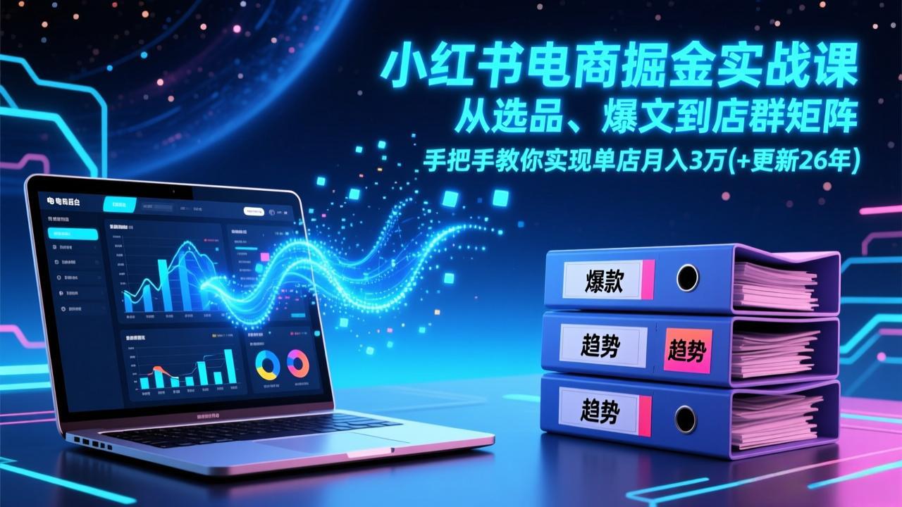 小红书电商掘金实战课,从选品、爆文到店群矩阵,手把手教你实现单店月入3万+(更新26年-樵渔匹
