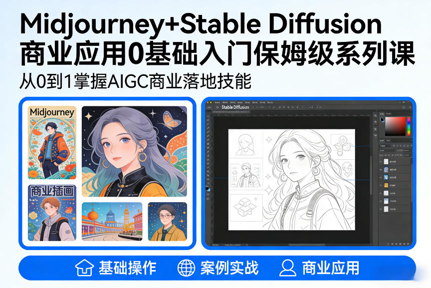 AIGC商业应用Midjourney+Stable Diffusion教程，0基础入门保姆级系列课-樵渔匹