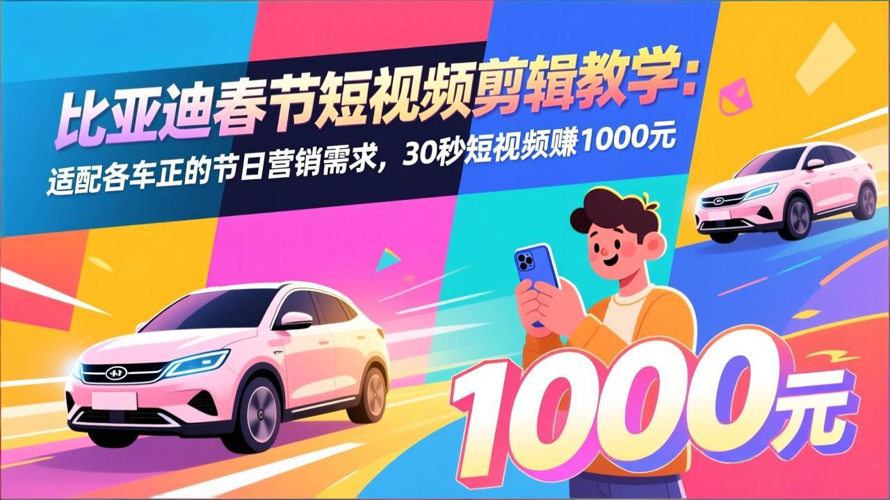 比亚迪春节短视频剪辑教学：适配各车企的节日营销需求，30秒短视频赚1000元-樵渔匹