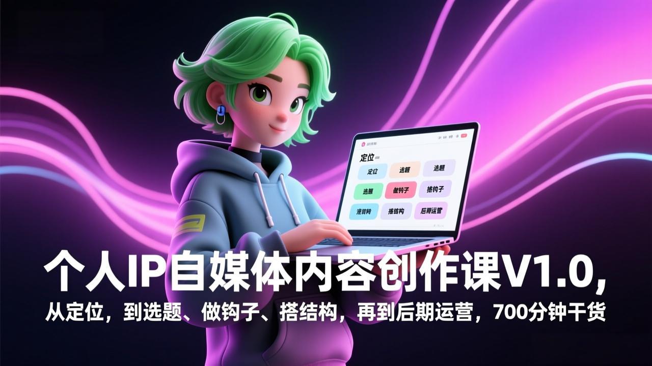 个人IP自媒体内容创作课V1.0，从定位，到选题、做钩子、搭结构，再到后期运营，700分钟干货-樵渔匹