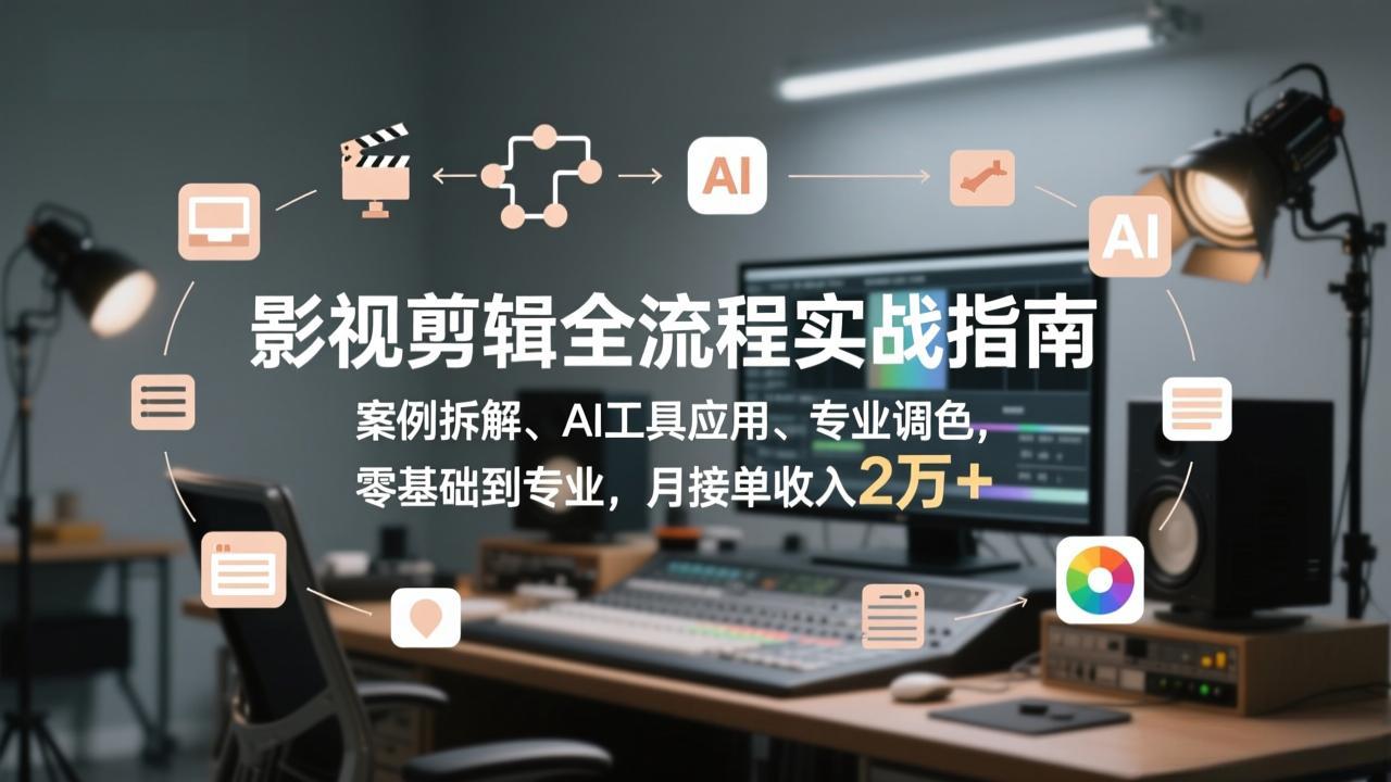 影视剪辑全流程实战指南，案例拆解、AI工具应用、专业调色，零基础到专业，月接单收入2万+-樵渔匹
