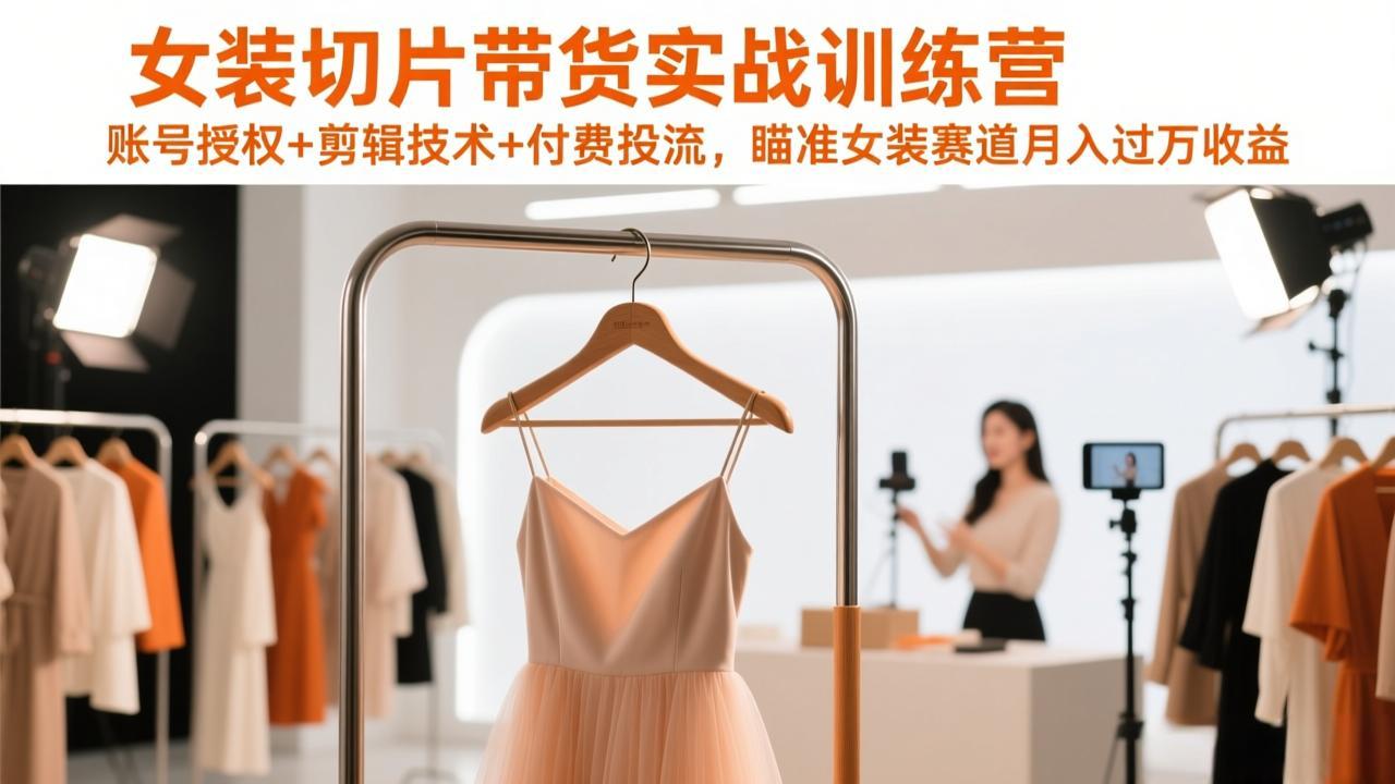 女装切片带货实战训练营，账号授权+剪辑技术+付费投流，瞄准女装赛道月入过万收益-樵渔匹