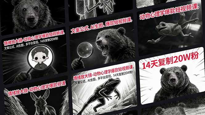 情绪放大镜-动物心理学爆款短视频课，文案公式、AI生图、多平台变现，14天复制20W粉-樵渔匹