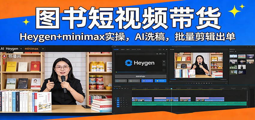 图书短视频带货：Heygen+minimax实操，AI洗稿 ，批量剪辑出单-樵渔匹