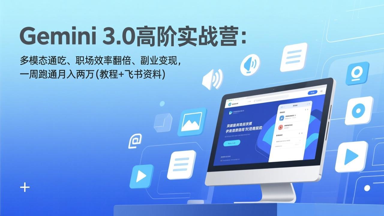 Gemini 3.0高阶实战营：多模态通吃、职场效率翻倍、副业变现，一周跑通月入两万(教程+飞书资料-樵渔匹